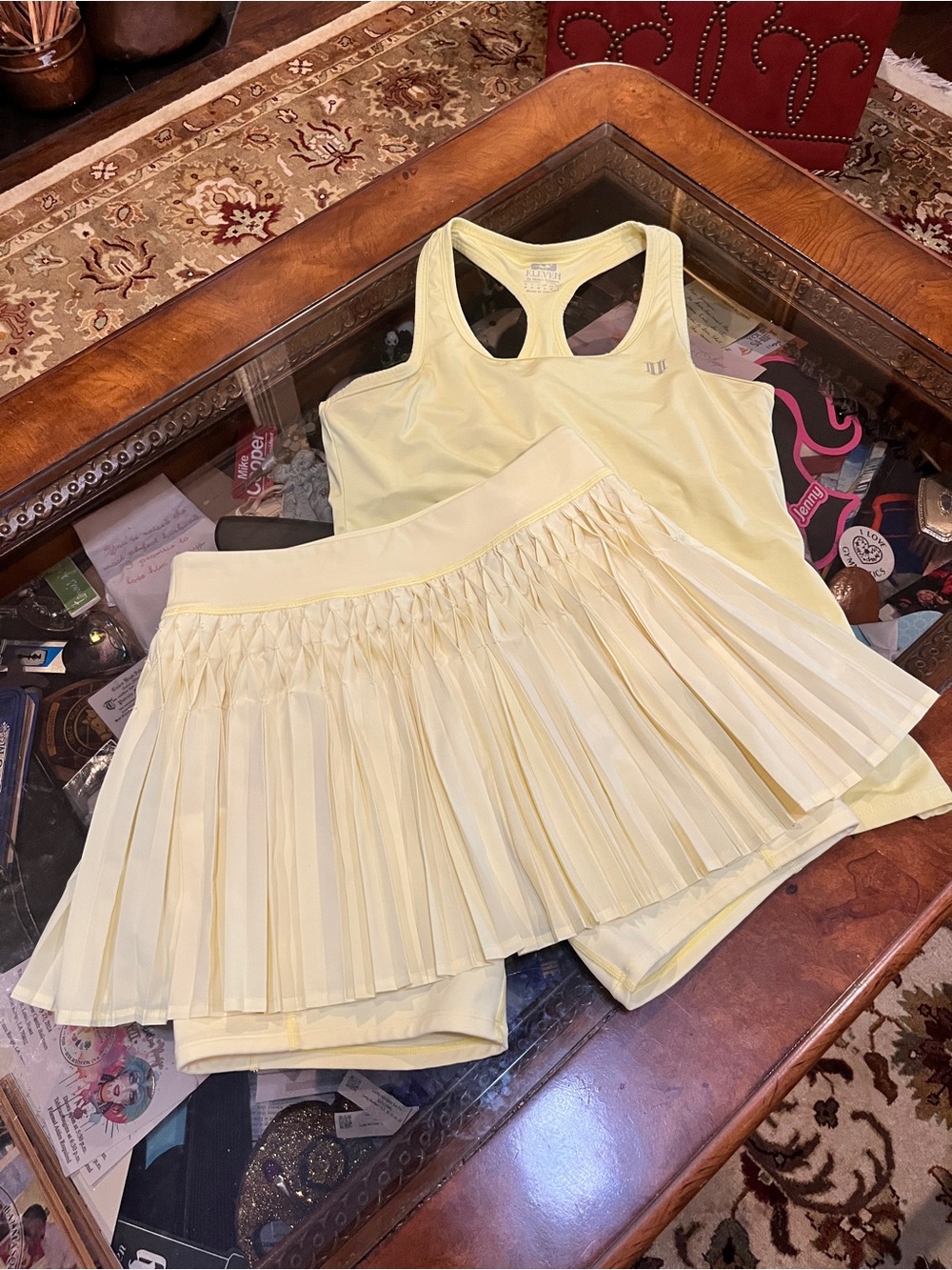 EleVen by Venus Williams Pale Yellow Pleated Tennis Skirt with Tank Set